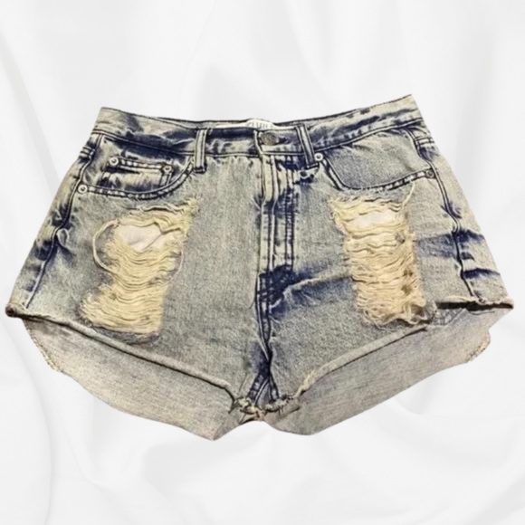 BRANDY MELVILLE Women’s Acid Wash Distressed Denim Shorts￨Size US 4 - Picture 1 of 13